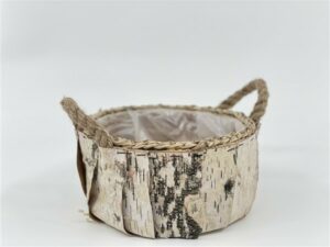 Panier rond en écorce avec doublure en plastique 23x23x12