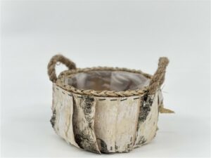 Panier rond en écorce avec doublure en plastique 20x20x12
