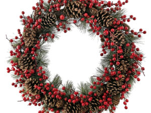 Couronne composée de pommes de pin, de sapin et de baies rouges (64 cm)