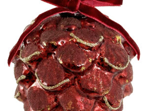 Cône rond en verre antique brillant rouge feuille d'or perlé 9 cm - lot de 2