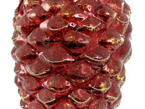 Cône rond en verre antique brillant rouge doré orné de perles, 22 cm